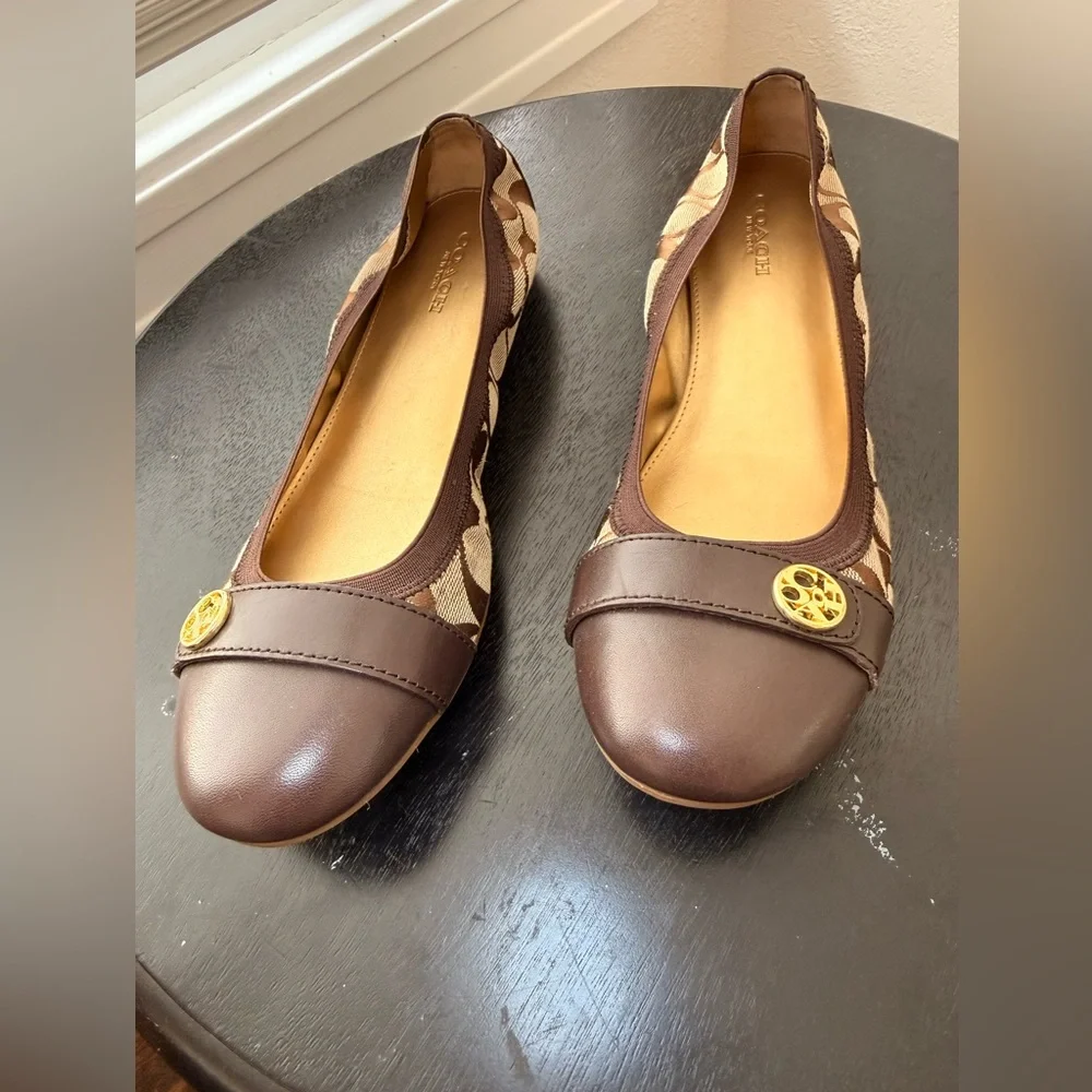 Coach Signature Brown Logo Ballet Flats Leather Cap Toe Women’s 8.5 B - Picture 7 of 8
